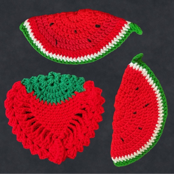 Handmade Other - Hand knit watermelon & strawberry pot holders hot pads set